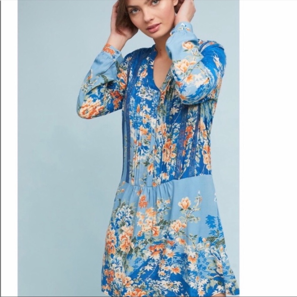 Anthropology TINY Giana blue floral dress